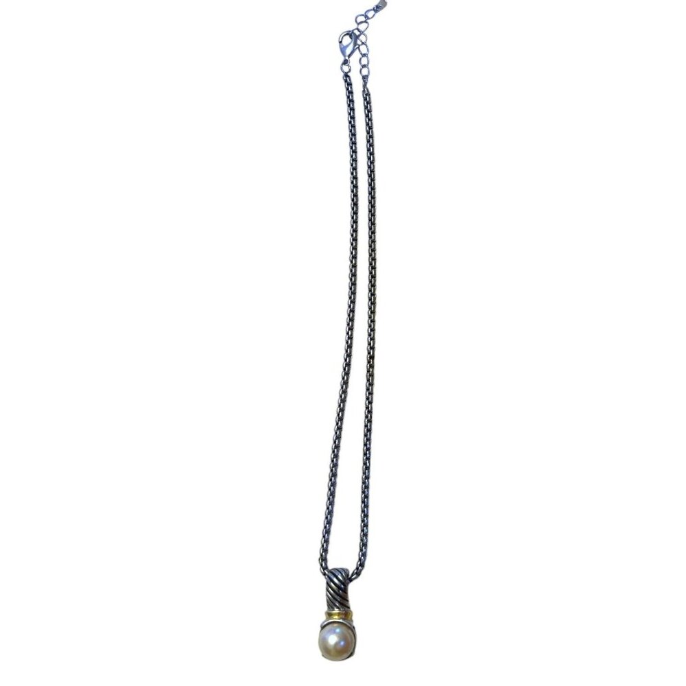 Vintage Silver Tone Necklace With Pearl Pendant & Chain - Picture 2 of 16